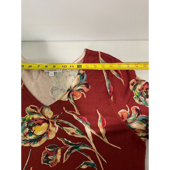 Chicos Women's Floral Print Long Sleeve Knit Top Size 2 US L Rayon Blend - Picture 11 of 13